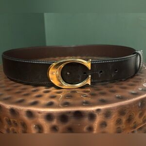 Coach Black Leather Belt with Signature Gold C Buckle 38mm Medium M